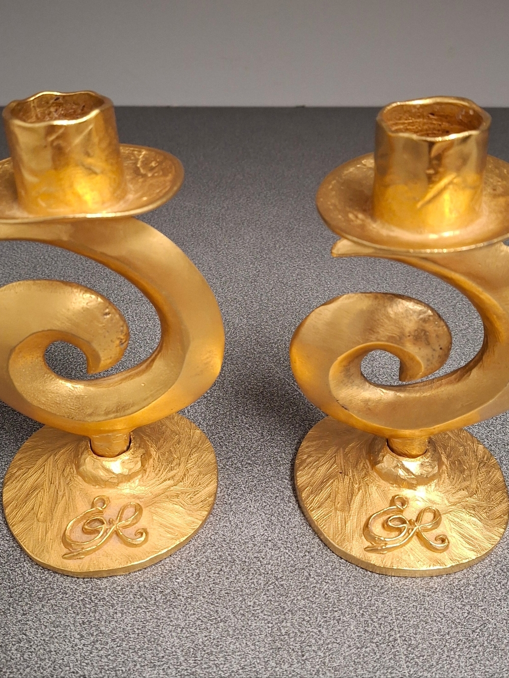 SOLD Vintage Edouard Rambaud Paris Gold Tone Bronze Gilded Spiral Candle Holders - Picture 2 of 8